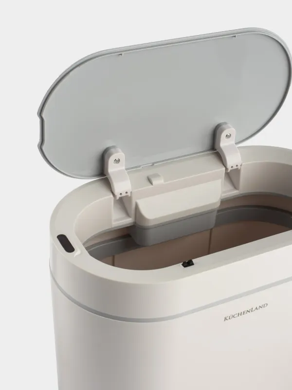 Ведро для мусора, 5 л, сенсорное, пластик, овальное/узкое, бело-серое, Sensor bin, image-6