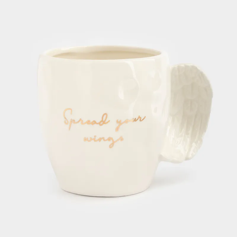 Кружка, 350 мл, керамика, молочно-золотистая, Spread your wings, Angel