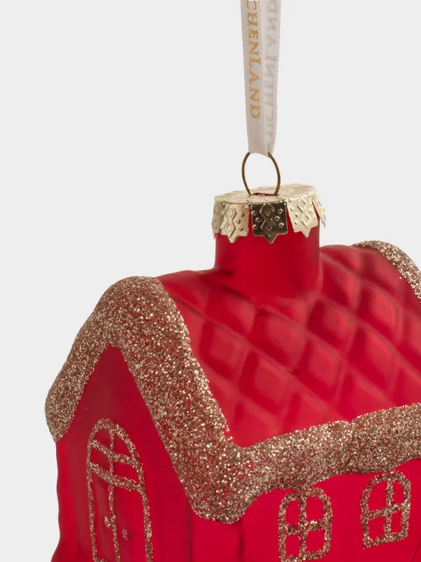 Игрушка елочная, 6х8 см, стекло, с блестками, красная, Домик, Figure christmas, image-1