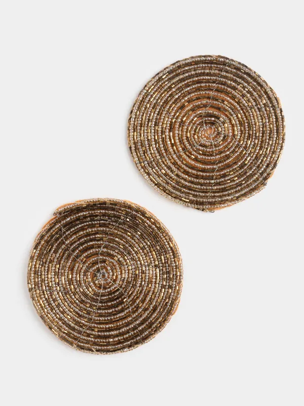 Подставка под кружку, 10 см, 2 шт, круглая, бисер, золотистая, Shiny beads, image-2