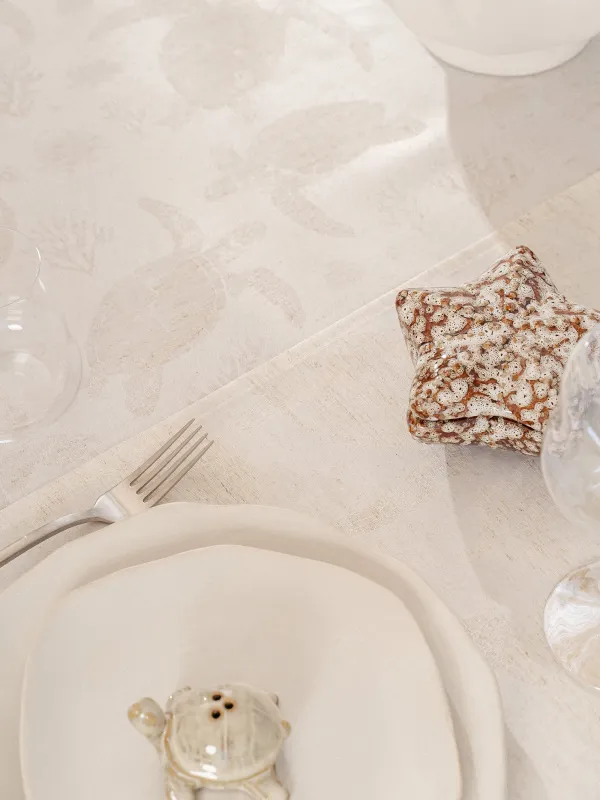 Дорожка настольная, 40x160 см, жаккард, полиэстер/лен, бежевая, Черепахи, Marine turtles, image-4