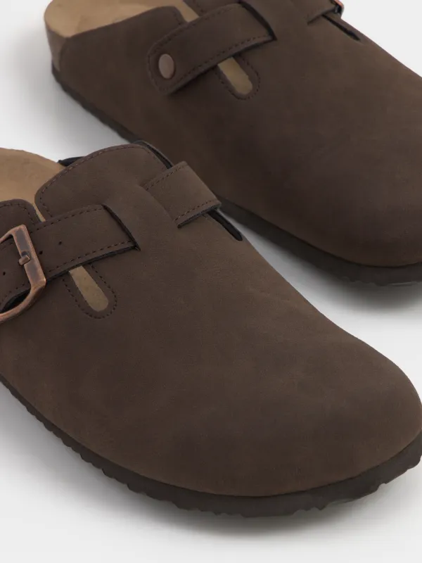 Тапочки женские, с застежкой, искусственная замша, коричневые, Clogs, image-4