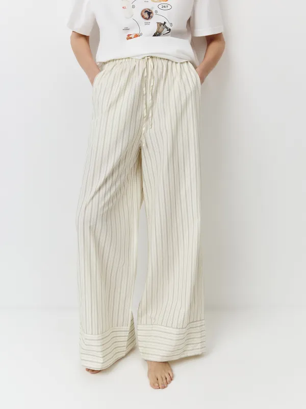 Брюки женские, домашние. р. S, хлопок, белые, Полоска, Alvida, image-1