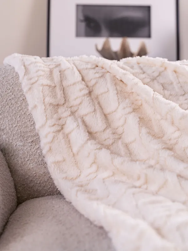 Плед, 130х170 см, шерпа, молочный, Косы, Sherpa, image-4