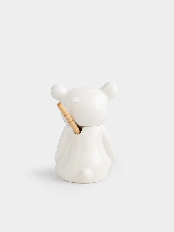 Банка для меда, 250 мл, с ложкой, фарфор P/бамбук, Медведь, Bear Meni, image-2