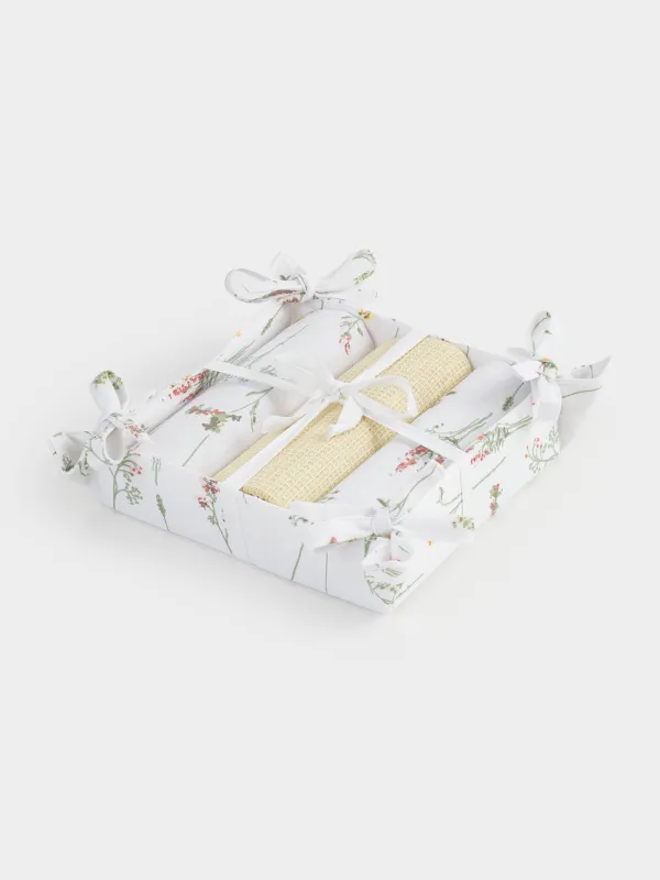 Полотенце кухонное, 40х60 см, 3 шт, в хлебной корзине, хлопок, Полевые цветы, Meadow, image-0