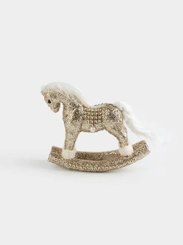Изделие декоративное, 23 см, пластик/полиэстер, шампань, Лошадка-качалка, Figure sparkle, image-0