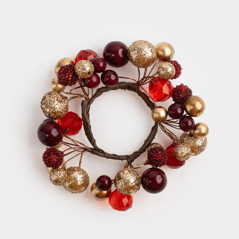 Кольцо для салфеток, 5 см, пластик, красно-золотистое, Новогодние шары, Balls sparkle