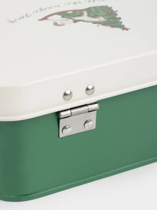 Емкость для хранения, 22х15 см, 2 л, металл, прямоугольная, Елка с лошадкой, Christmas green, image-5