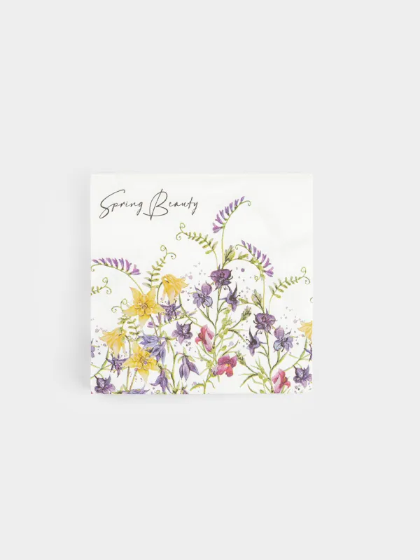 Салфетки бумажные, 33х33 см, 20 шт, квадратные, белые, Полевые цветы, Meadow, image-0