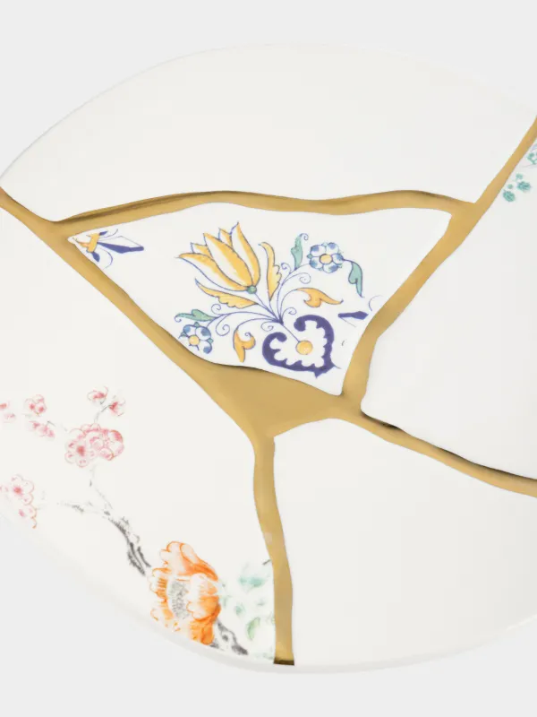 Блюдо на ножке, 25х11 см, фарфор N, бело-золотистое, Кинцуги, Revival, image-1