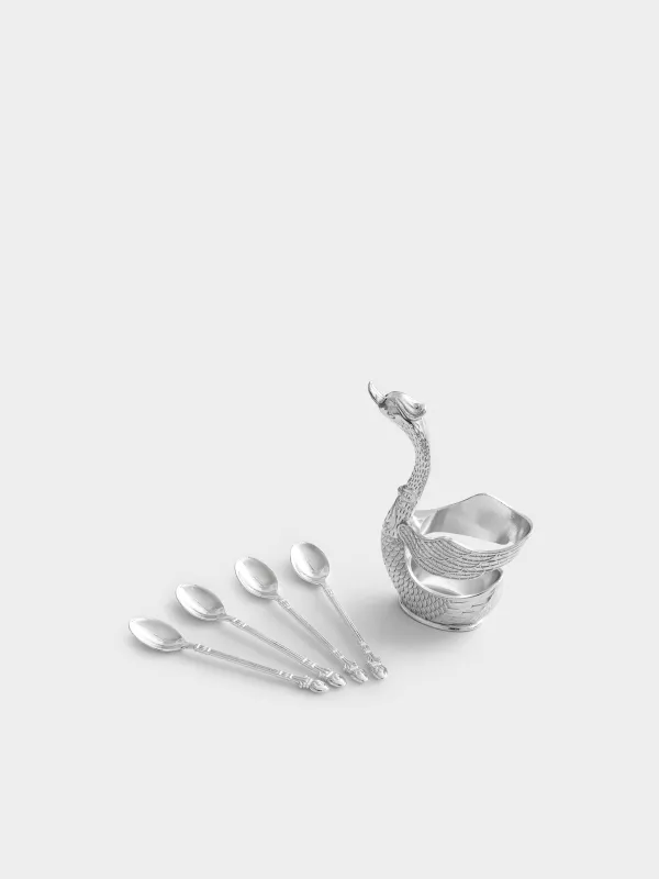 Ложка десертная, 12 см, 4 шт, в подставке, сталь, Лебедь, Swan, image-1