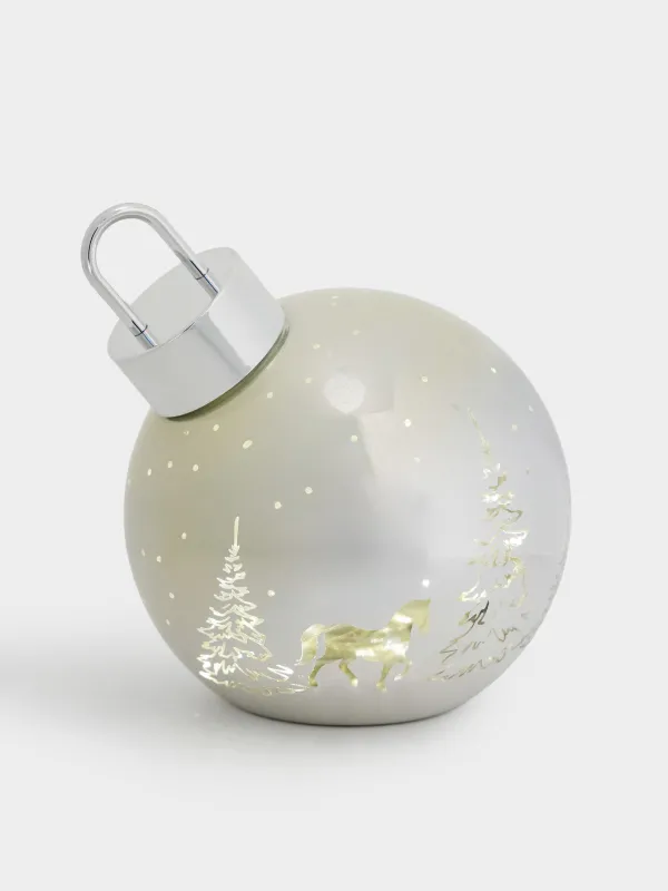 Статуэтка с подсветкой, 19 см, стекло, серебристая, Шар с лошадью, Silver style, image-3