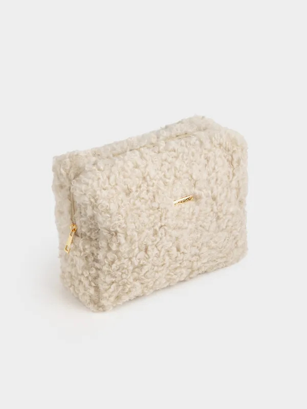 Косметичка, 26х19 см, искусственный мех, молочная, Curled, image-2