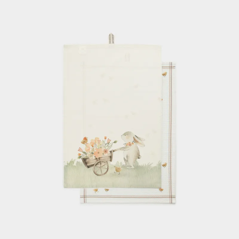 Полотенце кухонное, 40х60 см, 2 шт, хлопок, бежевое, Кролик и цыплята, Natural Easter