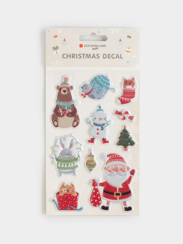 Набор наклеек, 10х16 см, многоразовые, ПВХ, Атмосфера праздника, Christmas decal, image-4
