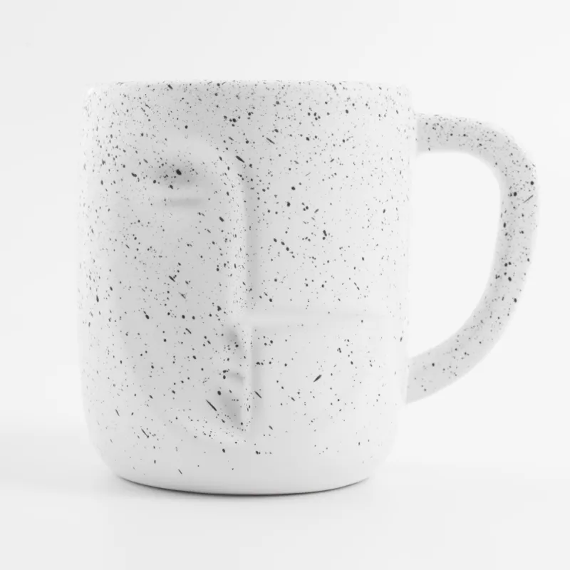 Кружка, 420 мл, керамика, белая, в крапинку, Лицо, Face speckled, image-1
