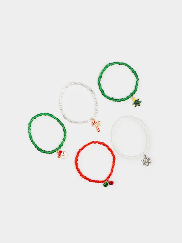 Набор браслетов, 16 см, 5 шт, детский, металл/стекло, цветной, Новый год, Jewelry christmas, image-5