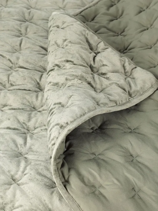 Покрывало, 220x240 см, стеганое, вельвет/микрофибра, зеленое, Линии, Stitch velvet, image-1