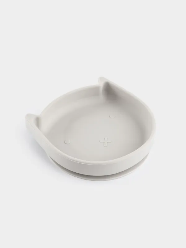 Тарелка детская, 17х16 см, на присоске, силикон, серая, Кот, Kiddy, image-2