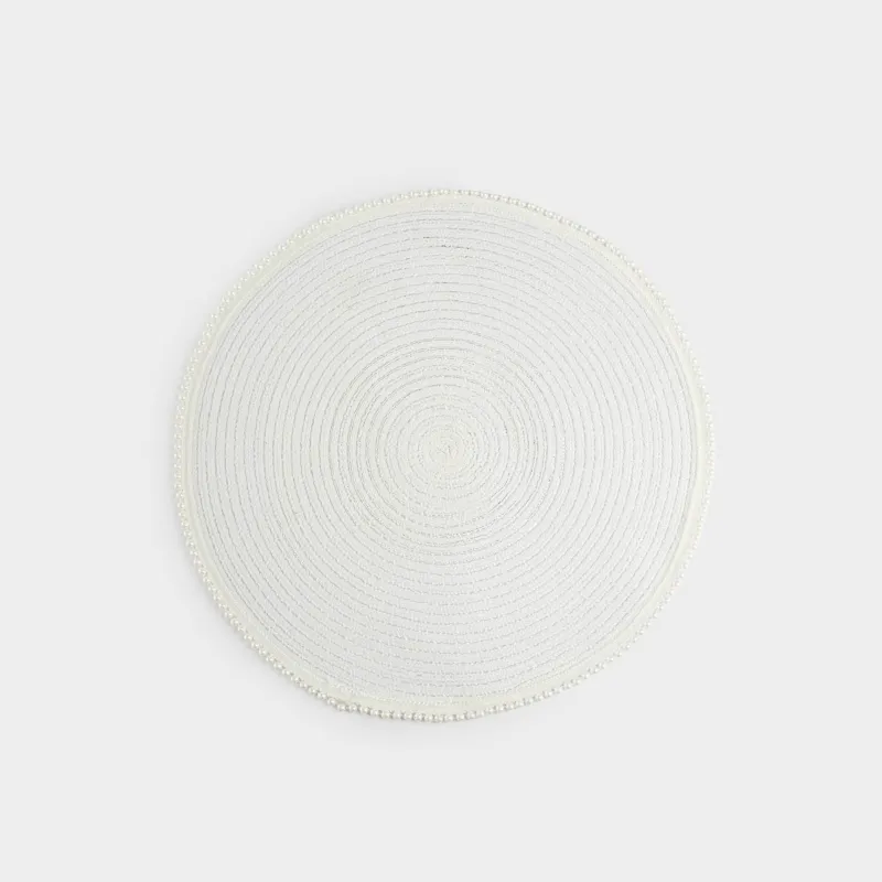 Салфетка под приборы, 38 см, полиэстер/пластик, круглая, белая, Жемчужная кайма, Rotary shine