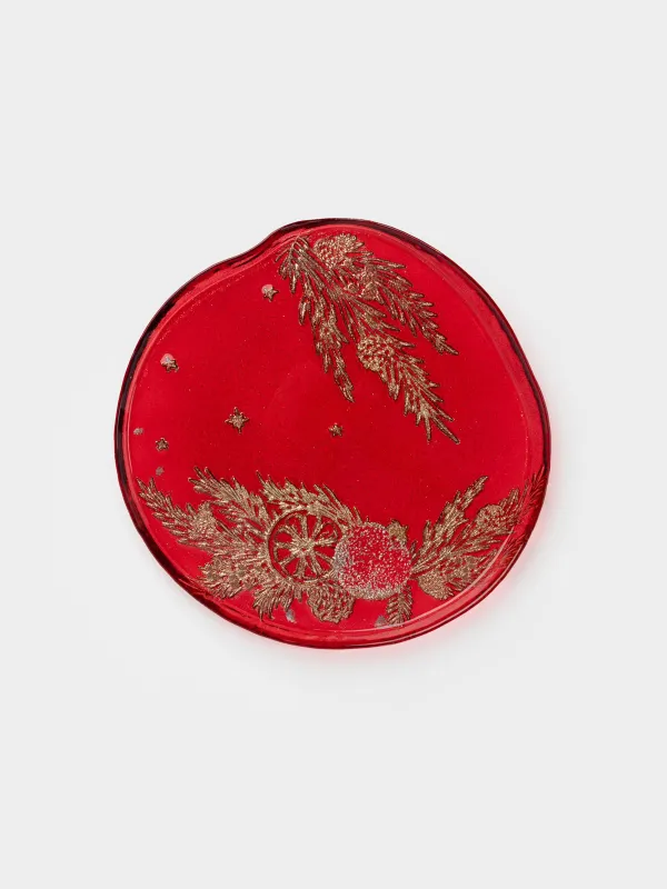 Блюдо, 26х2 см, стекло, бордовое, Ветки, Brumal, image-0