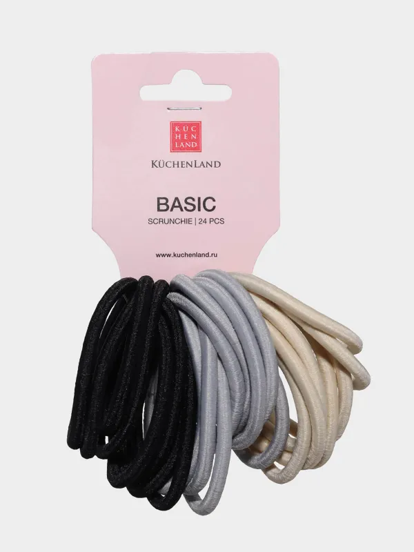 Резинка для волос, 5 см, 24 шт, полиэстер, черная/серая/бежевая, Basic, image-1