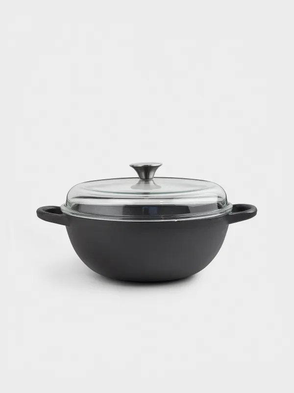 Казан, 27 см, 3,5 л, с крышкой, чугун/стекло Т, черный, Authentic, image-0