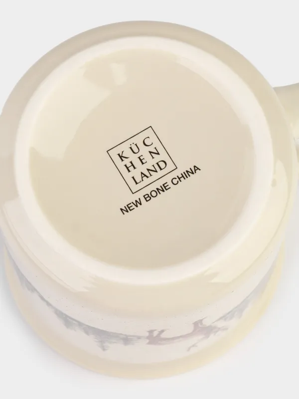 Кружка, 430 мл, фарфор N, бежевая, Олень в лесу, Woodland story, image-3