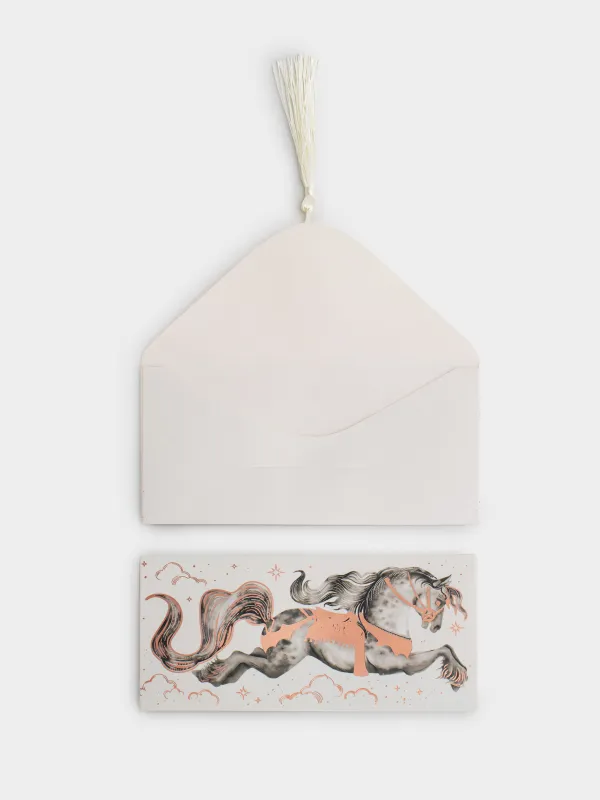 Конверт подарочный, 17х9 см, бумага, Horse gold, image-3