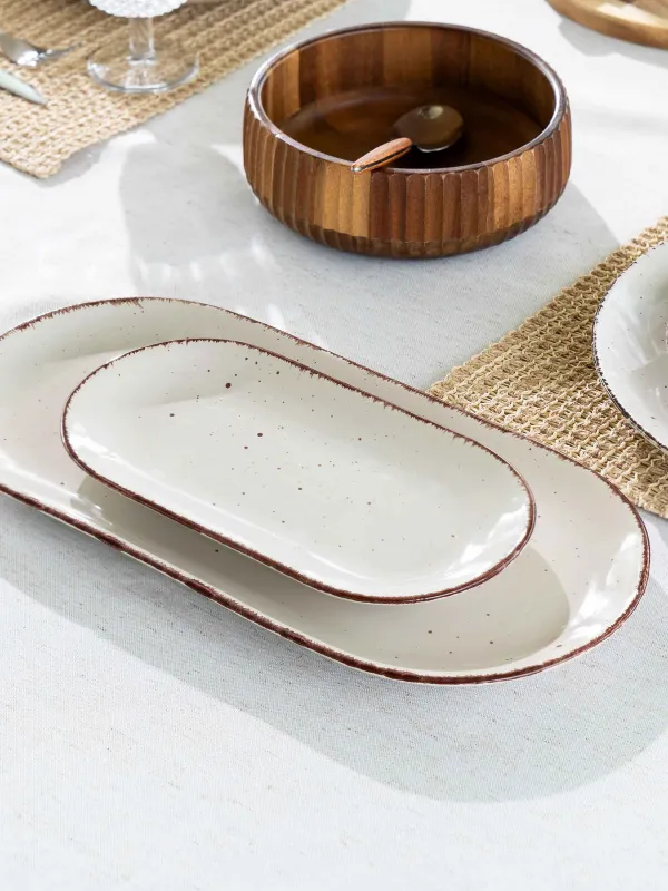 Блюдо, 25х13 см, керамика, овальное, бежевое, в крапинку, Speckled, image-5