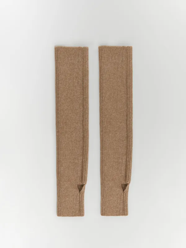 Митенки женские, удлиненные, единый размер, полиэстер/акрил, песочные, Knitting, image-0