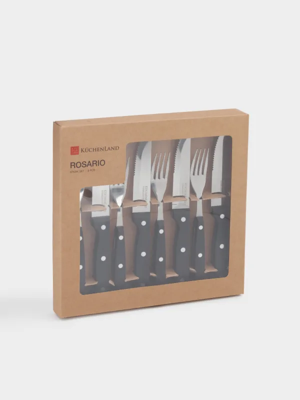 Приборы для стейка, 4 перс, 8 пр, пластик/сталь, черные, Rosario, image-6