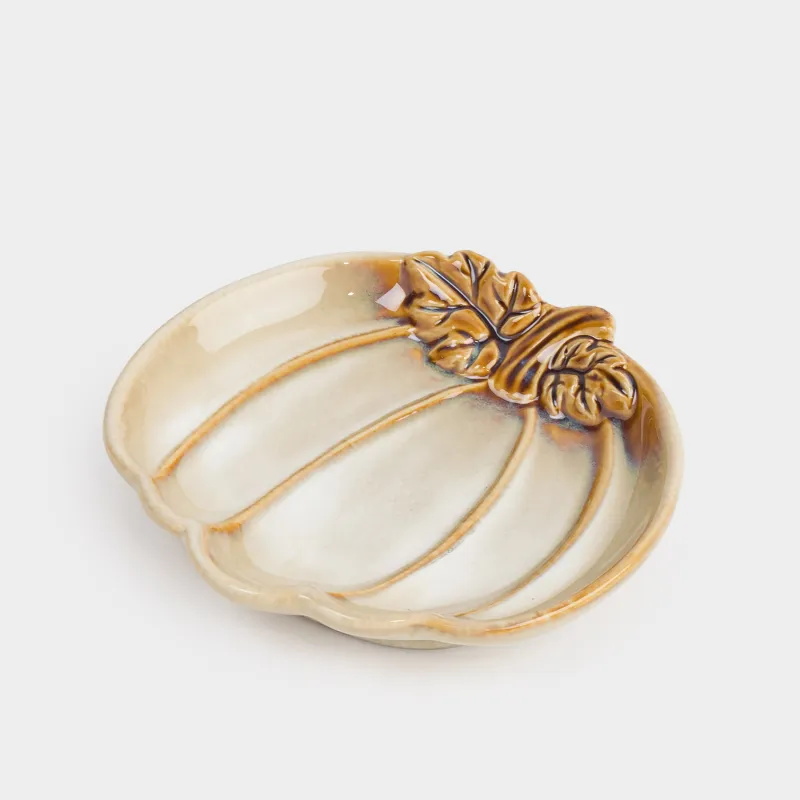 Блюдо, 16х15х4 см, керамика, молочно-коричневое, Тыква с листом, Pumpkin velir