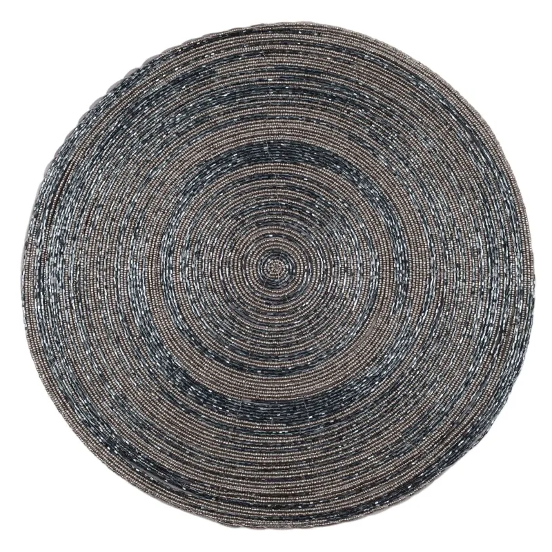 Салфетка под приборы, 36 см, бисер, круглая, серебристо-синяя, Спираль, Rotation beads