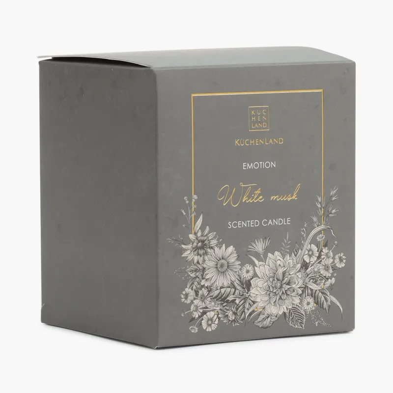Свеча ароматическая, 9 см, в подсвечнике, стекло, серая, White Musk, Emotion, image-2