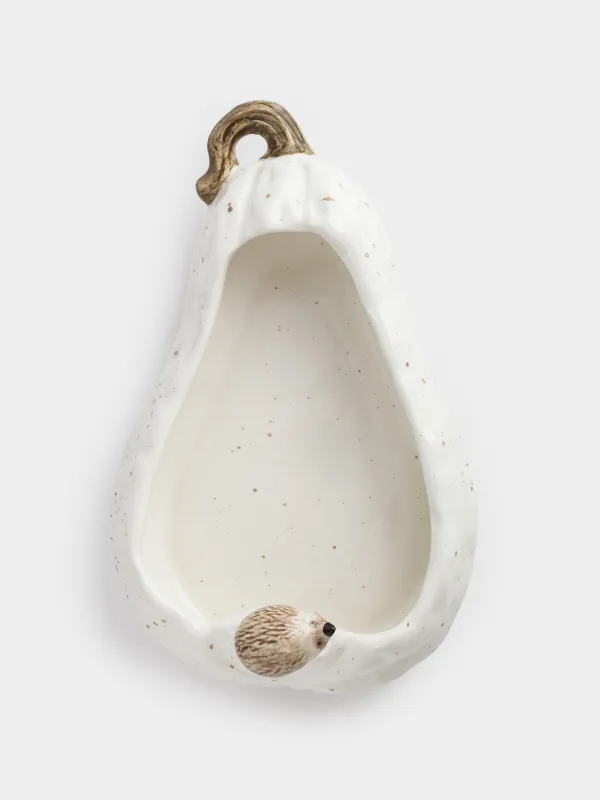 Конфетница, 24х15 см, керамика, молочная, в крапинку, Еж на тыкве, Slight frost, image-2