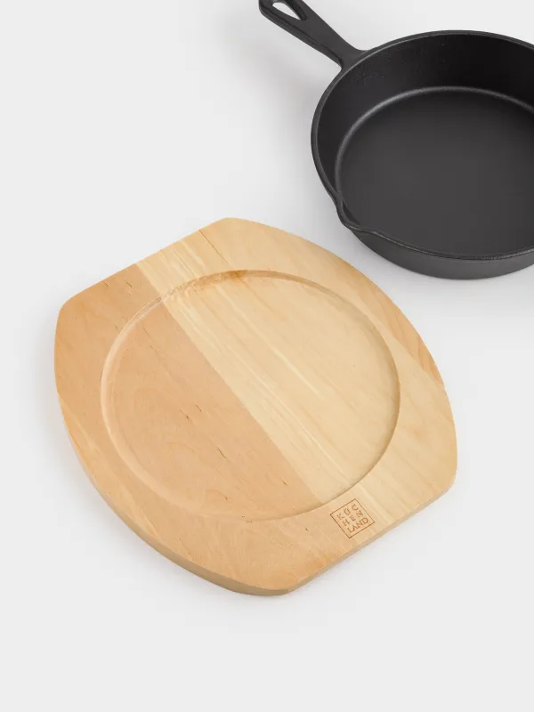 Сковорода, 20 см, на подставке, чугун/дерево, круглая, черная, Authentic, image-9