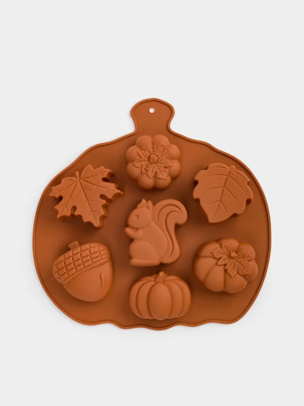 Форма для выпечки кексов, 25х26 см, 7 отд, силикон, оранжевая, Тыква, Bakery color, image-0