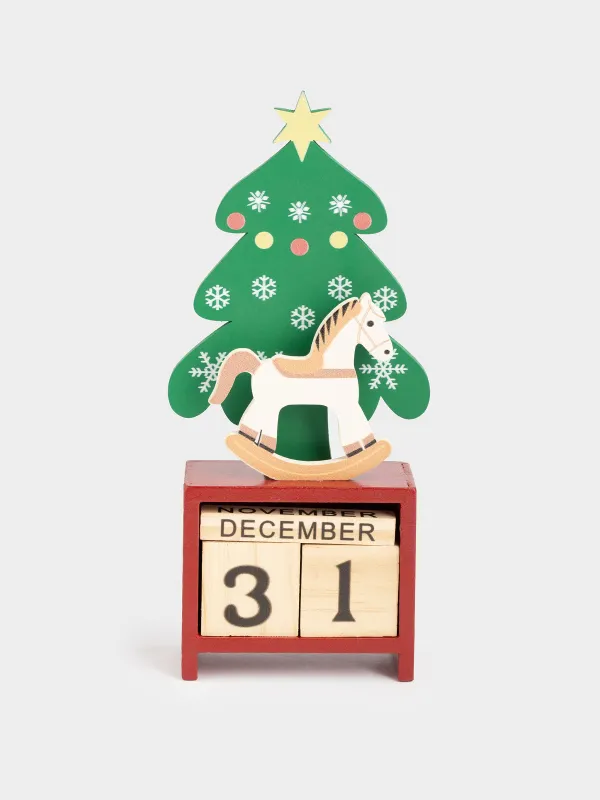 Календарь настольный, 7x14 см, с кубиками, МДФ, зелено-красный, Лошадка, Christmas style, image-0