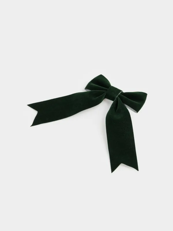 Украшение декоративное, 15 см, на клипсе, полиэстер, зеленое, Бант, Bow velvet, image-1