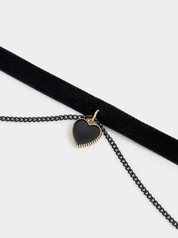 Чокер, 29 см, бархат/металл, черный, Сердце, Heart, image-2