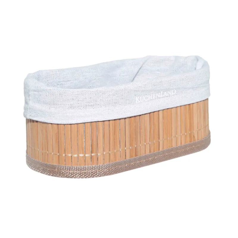 Корзина для столовых приборов, 19х10 см, бамбук/хлопок, овальная, бежевая, Stem, image-1