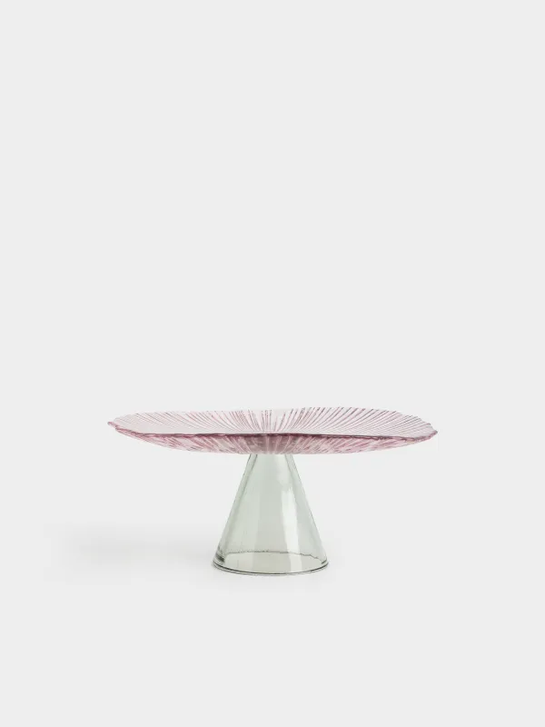 Блюдо на ножке, 28х12 см, стекло Р, лиловое, Зеленая ножка, Verge, image-0