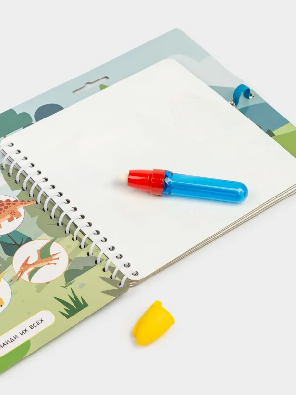 Раскраска водная, 19x19 см, 10 л, многоразовая, с маркером, картон, Динозавры, Creative aqua, image-7