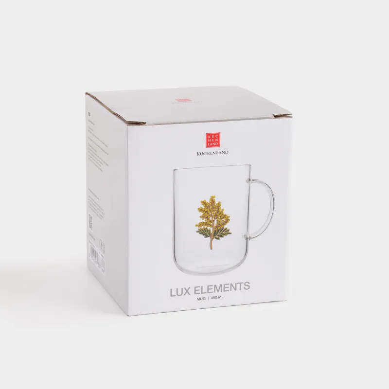 Кружка, 450 мл, стекло Б/металл, Мимоза, Lux elements, image-3