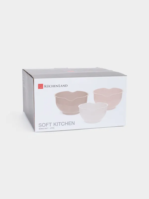 Набор мисок, 3 шт, со сливом, пластик, бежевая/кремовая/молочная, Soft kitchen, image-8