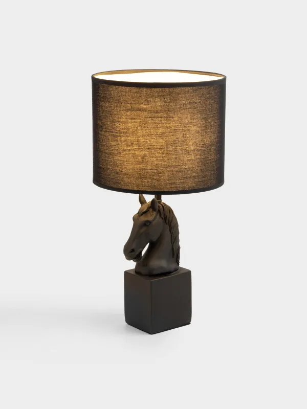 Светильник настольный, 44 см, полирезин/полиэстер, черный, Конь, Horse black, image-1