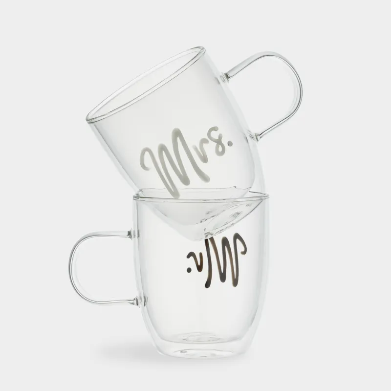 Кружка, 440 мл, 2 шт, стекло Б, Mr & Mrs, Air decor