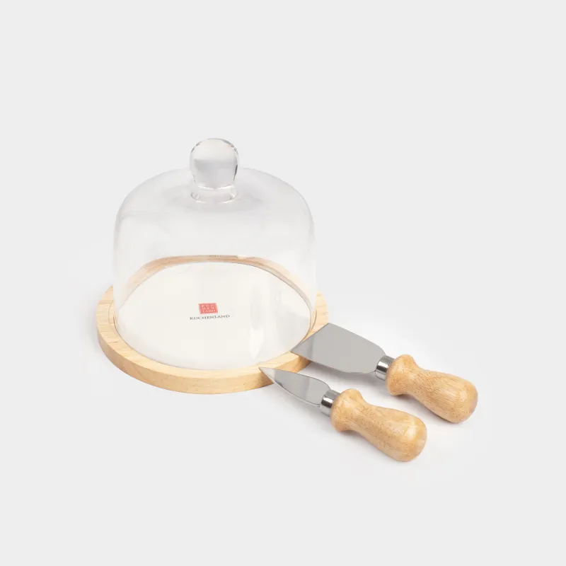 Набор для сыра, 4 пр, блюдо-подставка/купол, сталь/мрамор/дерево/стекло, Marble